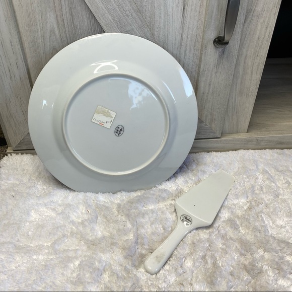 Andrea by Sadek Cake Plate & Server Set Multicolor Floral/Leaf Design W/GoldRim - Picture 8 of 9